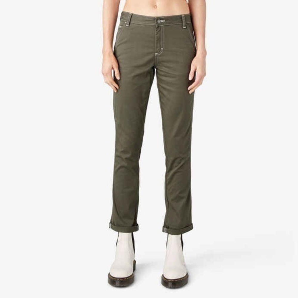 Dickies Women's Slim Straight Fit Roll Hem Carpenter Pants